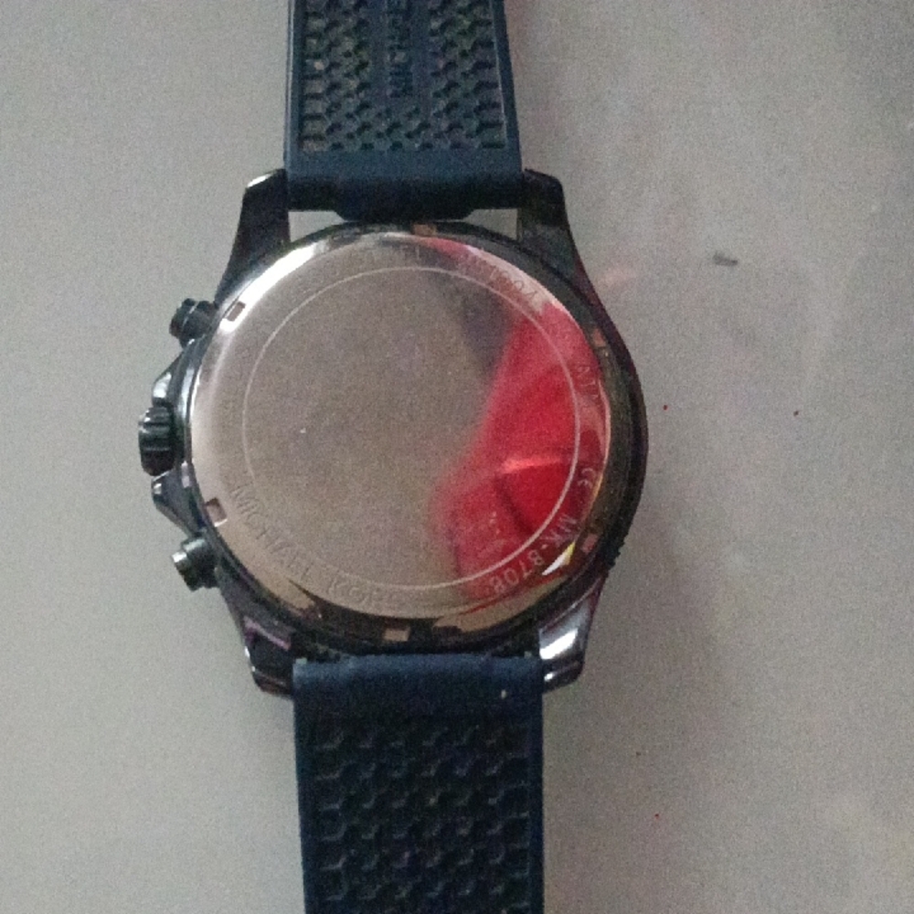 Mens Michael Kors Black and Silver Watch with Red Accents - Picture 3 of 3